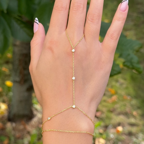 Dainty Bracelet, Gold Hand Chain, Unconditional Love HG303