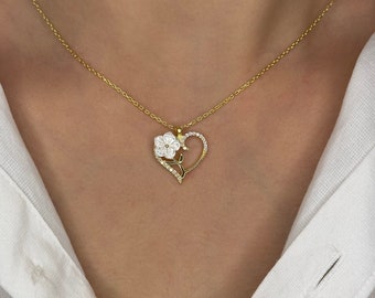 Collier coeur délicat avec nacre sur argent, HG031