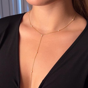 Pearl Y Necklace on 14K Plated Sterling Silver, HG042