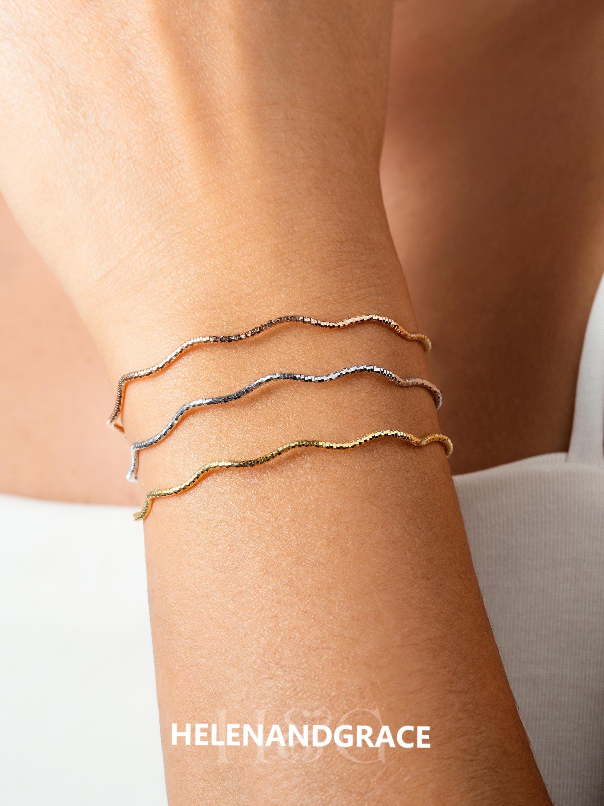 Textured Zigzag Bracelet: 925 Sterling Silver, 14k Gold