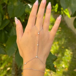 Dainty Bracelet, Gold Hand Chain, Unconditional Love HG303 Silver