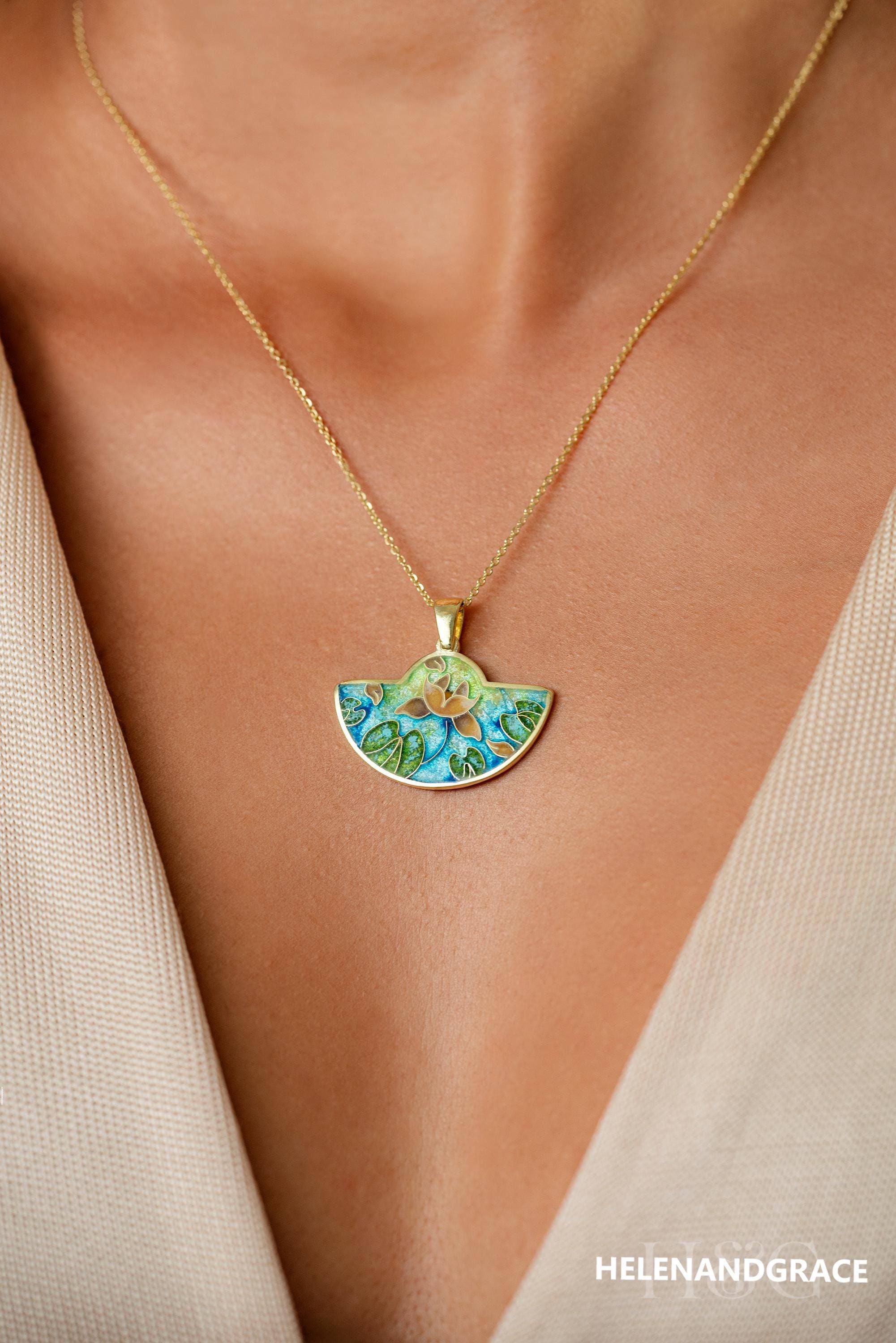 Green and Gold Cloisonne Enamel Pendant - Etsy