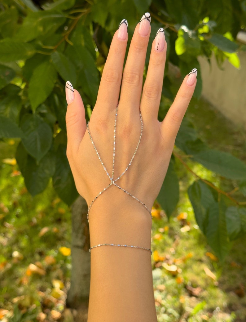 Dainty Bracelet, Silver Hand Chain, Unconditional Love HG304 image 1