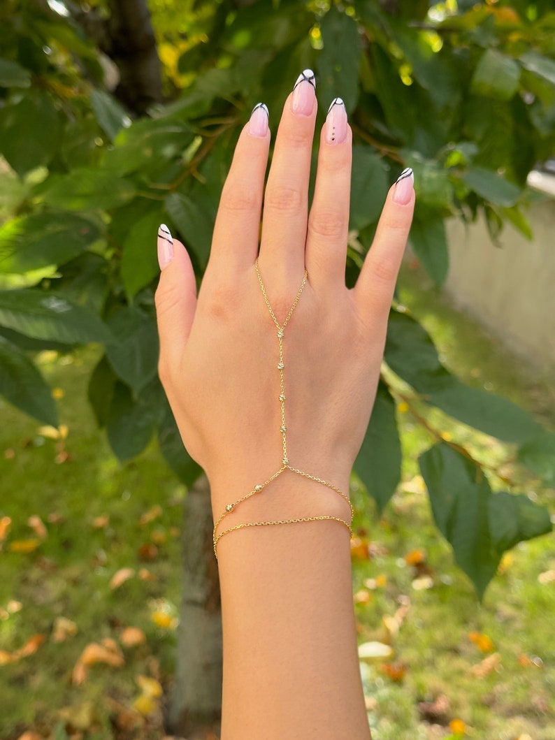 Dainty Bracelet & Gold Hand Chain, HG301 Gold