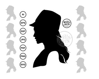 Girl in Bucket hat - Silhouette Clipart