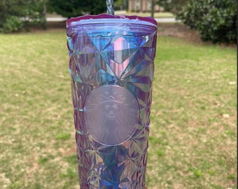 Purple Iridescent Rainbow Diamond Prism Crystal Venti Tumbler 24 oz 2024| Purple Prism Cold Cup