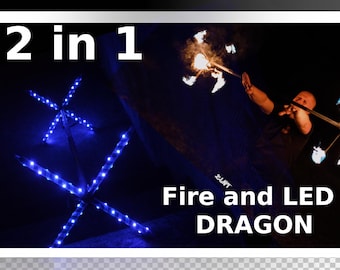Bâton de dragon de feu et LED 2-en-1, bâton de voyage pliable
