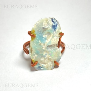 Australian Opal Copper Ring, Natural Gemstone Raw Ring | Adjustable Ring | Handmade Ring | Meditation Ring | Ring For Her | Wholesale Price