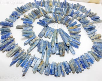 Contas de bastão áspero de cianita azul de 12,5 polegadas, contas brutas de pedras preciosas naturais | Cianita azul para fabricação de joias | 5X21 a 6 x 49 MM | Preço de atacado