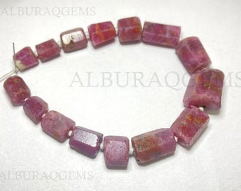 8 Inches Ruby Faceted Tube Beads, Natural Gemstone Faceted Beads | Ruby for Jewelry Making | 8X10 To 10X14 MM Approx | Wholesale Price