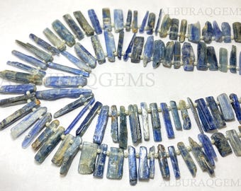Contas de cianita azul áspera de 15 polegadas, contas brutas de pedras preciosas naturais | Cianita azul para fabricação de joias | 5X12 a 9 x 46 MM | Preço de atacado