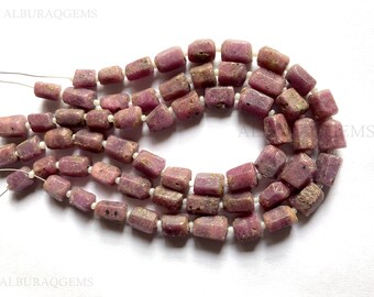 9.5 Inches Ruby Faceted Tube Beads, Natural Gemstone Faceted Beads | Ruby for Jewelry Making | 6X9 To 8X12 MM Approx | Wholesale Price