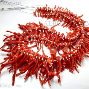 20 fili di perline a bastoncino di corallo rosso italiano, perline grezze di pietra preziosa naturale lucidate / Ramo di corallo rosso italiano / 3x9 a 4 x 46 mm / Prezzo all'ingrosso