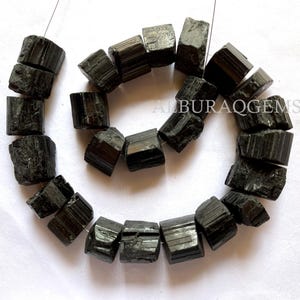 11 Inches Black Tourmaline Tube Beads, Natural Gemstone Rough Beads | Tourmaline for Jewelry Making | 10X13 To 18X19 MM | Wholesale Price
