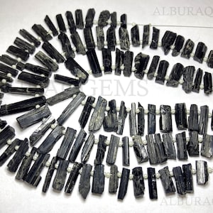 10 Inches Black Tourmaline Tube Beads, Natural Gemstone Rough Beads | Tourmaline for Jewelry Making | 5X14 To 8X25 MM | Wholesale Price