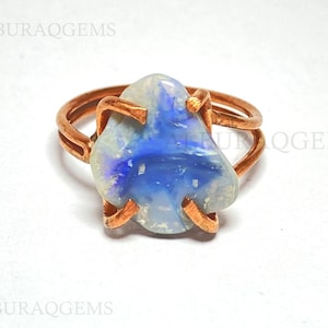 Australian Opal Copper Ring, Natural Gemstone Raw Ring | Adjustable Ring | Handmade Ring | Meditation Ring | Ring For Her | Wholesale Price
