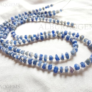 14 Zoll blauer Saphir grobe ungeschliffene Perlen, natürliche Edelstein Rohedelsteine | Saphir für die Schmuckherstellung | 3x6 MM | Großhandelspreis