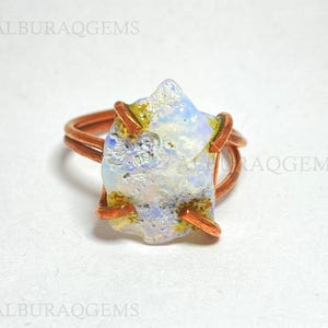 Australian Opal Copper Ring, Natural Gemstone Raw Ring | Adjustable Ring | Handmade Ring | Meditation Ring | Ring For Her | Wholesale Price