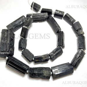 14 Inches Black Tourmaline Tube Beads, Natural Gemstone Rough Beads | Tourmaline for Jewelry Making | 6X8 To 14X24 MM | Wholesale Price