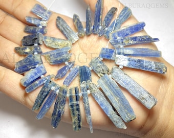 Contas de bastão bruto de cianita azul de 9,5 polegadas, fio de pedra preciosa natural | Cianita azul para fabricação de joias | 8X13 a 9 x 35 MM | Preço de atacado