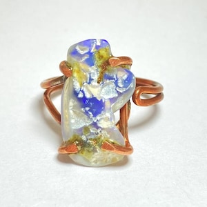 Australian Opal Copper Ring, Natural Gemstone Raw Ring | Adjustable Ring | Handmade Ring | Meditation Ring | Ring For Her | Wholesale Price