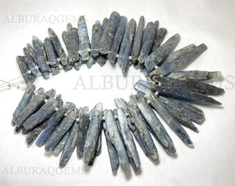 Contas de cianita azul de 9 polegadas em bastão bruto, contas de pedras preciosas naturais brutas | Cianita azul para fabricação de joias | 7X28 a 11 x 63 MM | Preço de atacado