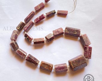 15 Inches Ruby Faceted Tube Beads, Natural Gemstone Faceted Beads | Ruby for Jewelry Making | 6X4 To 14X22 MM Approx | Wholesale Price