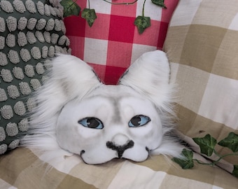 White Silver cat mask  ! | HIGH QUALITY PREMADE | Therian furry alterhuman cosplay otherkin mask | Poseable ears - etc
