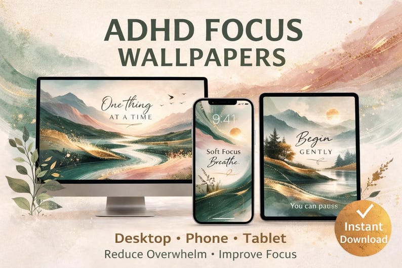 ADHD Focus Wallpapers Bundle | Desktop Phone Tablet Backgrounds | Calm ...