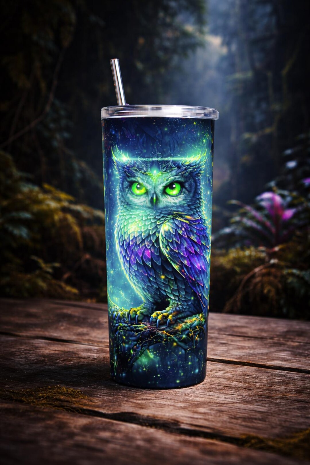 20oz Skinny Tumbler Wrap PNG Owl Forest Night Design Sublimation ...