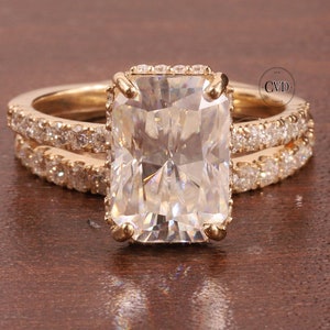 3 CT Radiant Cut Moissanite Engagement Diamond Ring Bridal Set Gift For Her Wedding Band Promise Ring,Radiant cut bridal ring set for her image 1