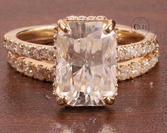 3 CT Radiant Cut Moissanite Engagement Diamond Ring Bridal Set Gift For Her Wedding Band Promise Ring