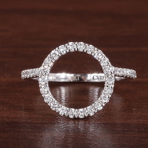 Open Circle Ring, Moissanite Art Deco Ring, Boho Ring, Round Moissanite Ring, Dainty Round Stackable Ring, White Gold Ring, Minimalist Ring