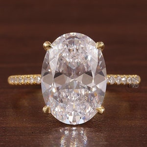 Lab Grown Diamond Oval Cut Hidden Halo Solitaire Engagement Ring, Solid Gold IGI Certified Oval CVD Diamond Ring, Oval Wedding Ring for Her