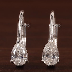Round Cut Drop Earrings| Moissanite Bridal Earrings | Forever One Moissanite Lever Back Earrings | Women Gold Earrings | White Gold Earrings