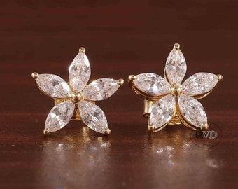 Lab grown Diamond Stud Earrings, Solid Gold Earrings, Solid Gold Studs, Marquise Lab grown Diamond Stud Earrings, Handmade Diamond Earrings