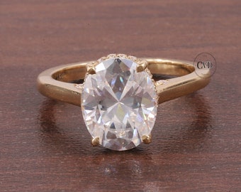 2.5CT Oval Cut Moissanite Engagement Ring, Solitaire Bridal Promise Ring, Hidden Halo Wedding Ring, 14K Solid Yellow Gold Ring,Proposal Ring
