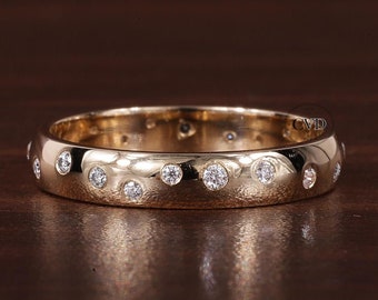 Round Lab Grown Diamond Wedding Band, 14k Gold Flush Round Diamond Stacking Ring,Full Eternity Round Band, Anniversary Gift, Dainty Band