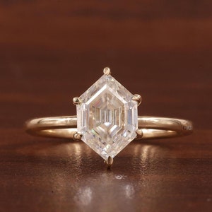 Hexagon Step Cut Lab Grown Diamond Ring, Solitaire Engagement Ring, 2 CT Lab Created Diamond Wedding Ring, Anniversary Gift, Ring for Women