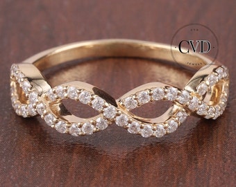Infinity Moissanite-trouwring, gedraaide trouwring, 1,20 mm rond geslepen kleurloze Moissanite Eternity-bandring, verjaardagscadeaus voor haar