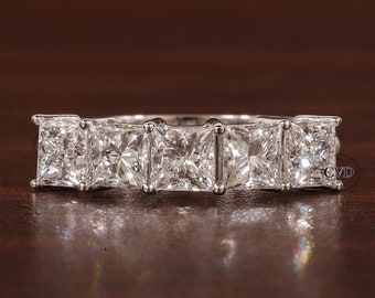 IGI Certified Princess Cut Lab Grown Diamond band,1.95 CT Princess Cut Lab grown Diamond Wedding Band, 5 Stone Princess Cut Anniversary Band