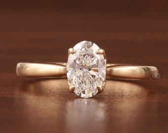 Oval Lab Grown Engagement Ring,1 CT Delicate Oval Solitaire Ring, tulip Setting Oval  Lab Grown Ring  Oval cvd Diamond Ring, Wedding Ring