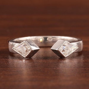 Vintage Kite cut Moissanite ring open wedding band White gold ring Kite cut ring Curved band Anniversary Promise ring stacking wedding ring