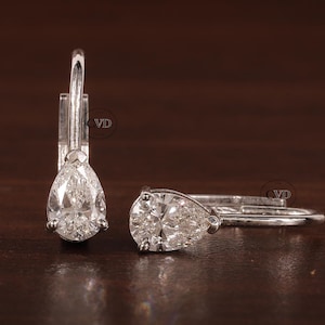 Birnen-Schnitt-Laborgewachsener Diamant-Tropfen-Lever zurück Ohrstecker, Birnen-Labor gewachsene Ohrringe, Frauen-Goldohrringe, Weiß / Gelbgoldohrring für Frauen