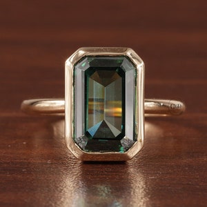 Amethyst Ring/ Genuine Green Amethyst Emerald Cut 4.85ct Engagement Ring 14k Gold/ Emerald Cut Green Amethyst Engagement Ring For Women Gift