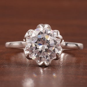 2.5CT Round Moissanite Ring, Hidden Halo Round Engagement Ring ,14k Solid Gold Ring, Round Solitaire Ring,Tulip Setting Cathedral shank Ring