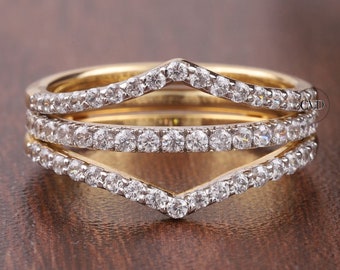 Rund Brilliant Schnitt Moissanite Ring Wache mit Band, Passender Schutz für Ring, Hochzeit Wrap Band, Pave Set, Ring für Frauen, Ring Enhancer