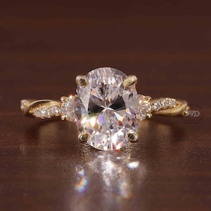 Twisted Moissanite Ring, 2.5Ct Oval  Moissanite Ring, Moissanite Engagement Ring, Twisted Engagement Ring, Promise Ring,10K Yellow Gold Ring