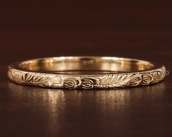 Gold Floral Band, Minimal Band Ring, Simple Ring, Floral Ring, Wedding Band, Stacking Ring, Floral Pattern Ring, Vintage Inspired Ring Band