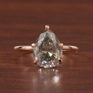 3.50 Ct Grey Pear Cut Moissanite Engagement Ring 10k/14K / 18K Gold Vintage Style Wedding Ring Handmade Ring Comfort Fit Anniversary Gift